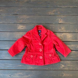 BABY GAP Toddler  Girl 12-18 Months Red Velour Fall Jacket Lined